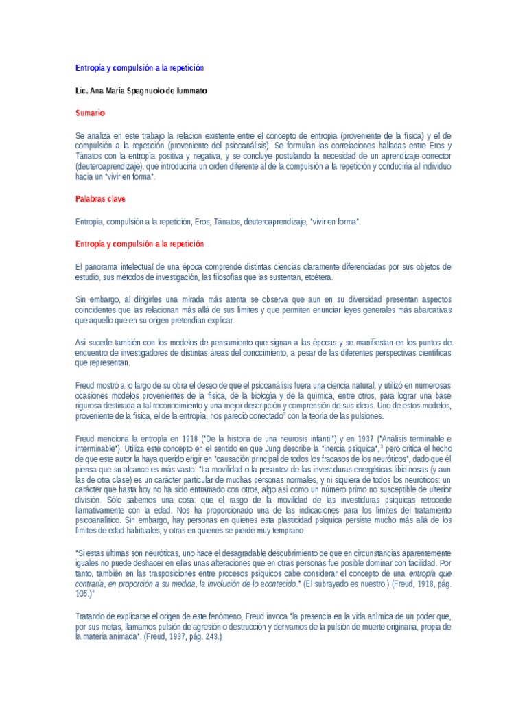 Entropía y Compulsión A La Repetición 2 Descargar gratis PDF