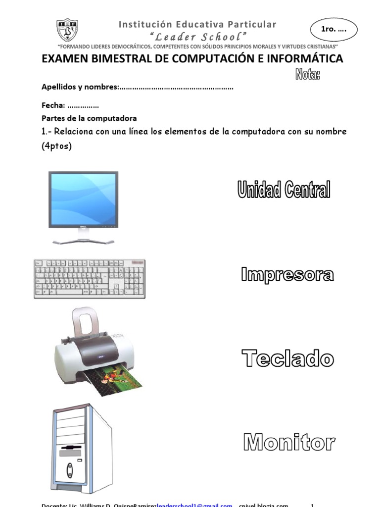 EXAMEN BIMESTRAL DE COMPUTACIÓN E INFORMÁTICA-JULIO 16 1a | PDF