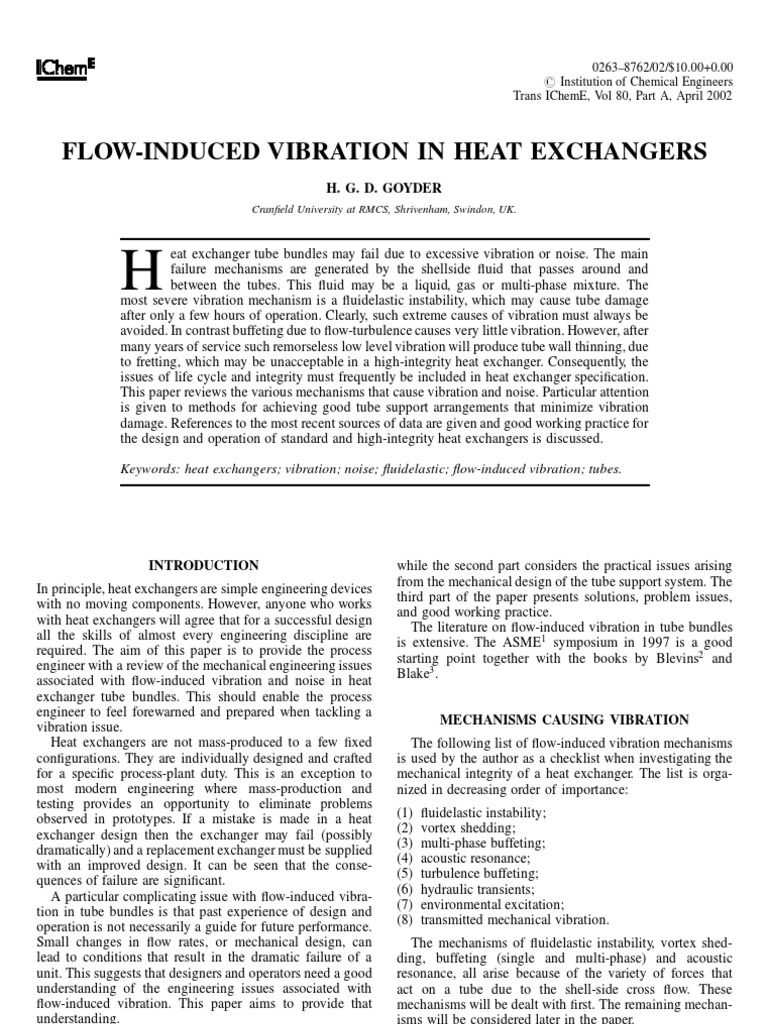 Flow Induced Vibration in Heat ExChangers PDF Resonance Vortices
