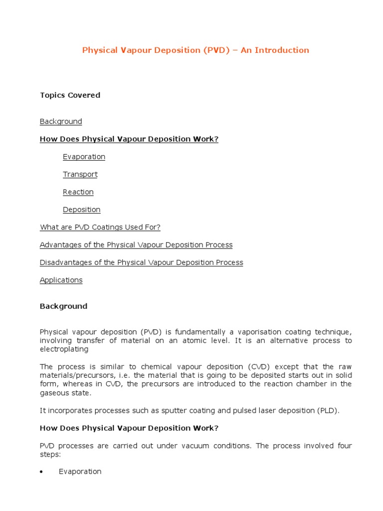 Physical Vapour Deposition | PDF | Thin Film | Chemical Vapor Deposition