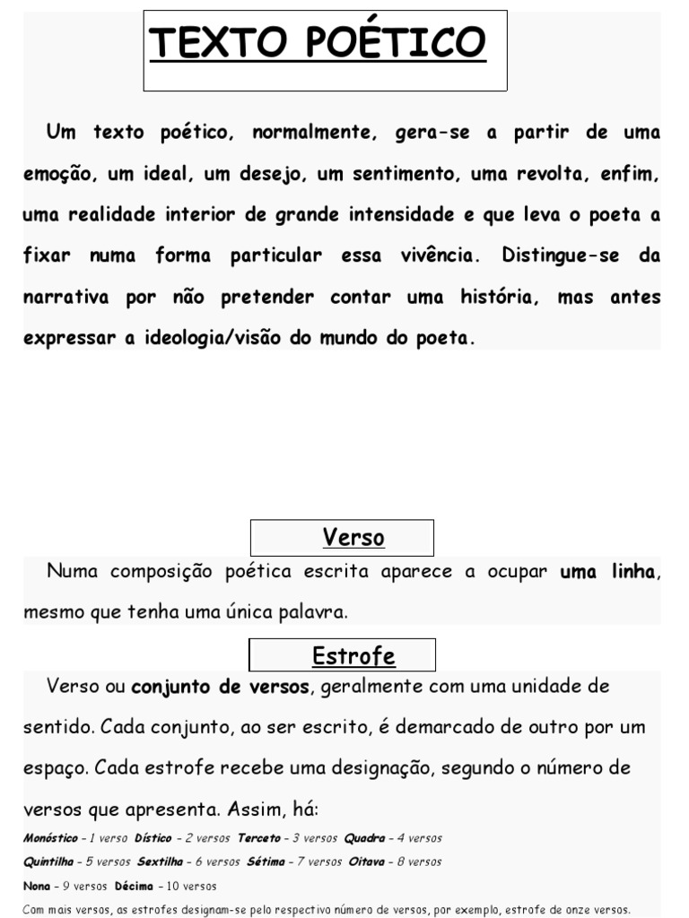 Estrutura e Elementos do Texto Poético | PDF | Métrica (poesia) | Eufonia
