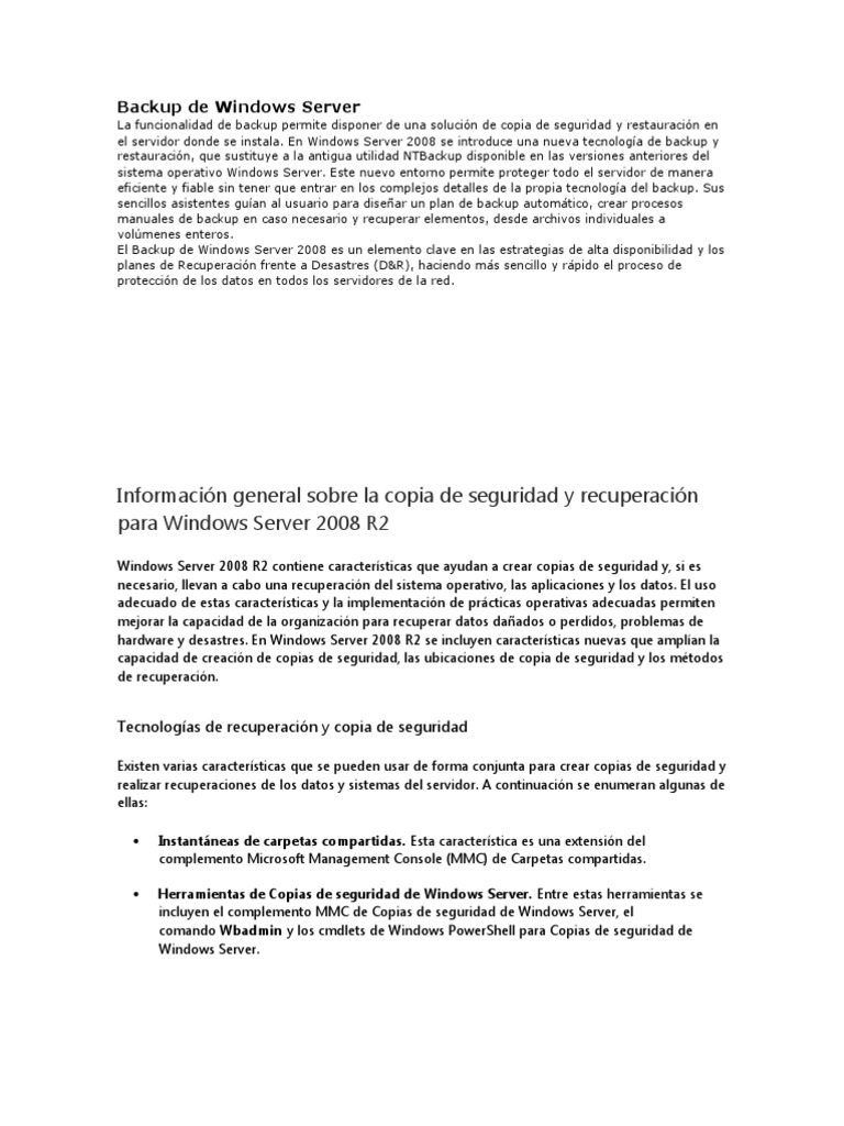 Backup de Windows Server | PDF | Microsoft Windows | Archivo de computadora