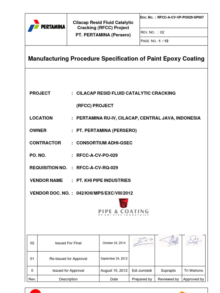 Epoxy Coating Procedure for RFCC Project | PDF | Specification ...
