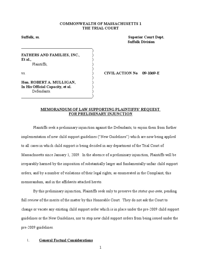 Memorandum of law supporting plaintiffs request for preliminary