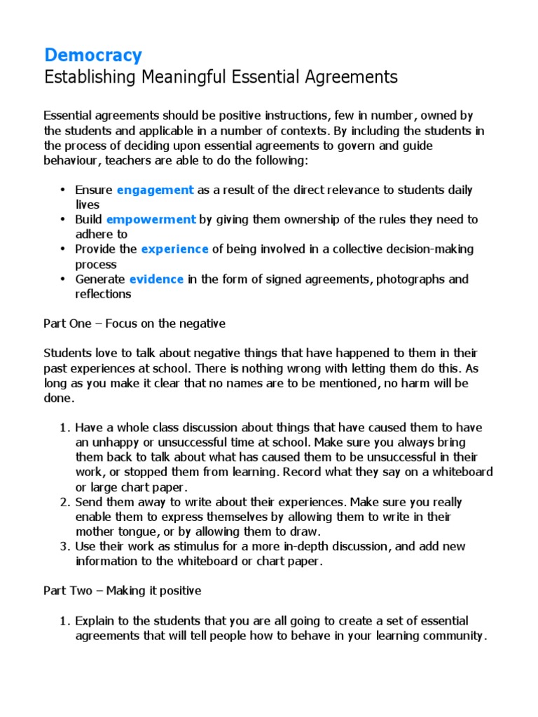 Establishing Meaningful Essential Agreements PDF Empowerment Learning