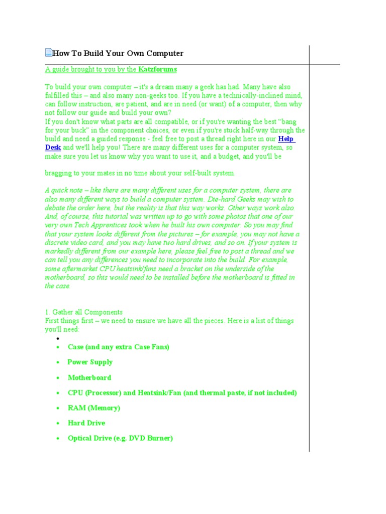 How To Build Your Own Computer | PDF | Central Processing Unit ...