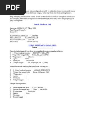 Contoh Surat Keterangan Asal Usul