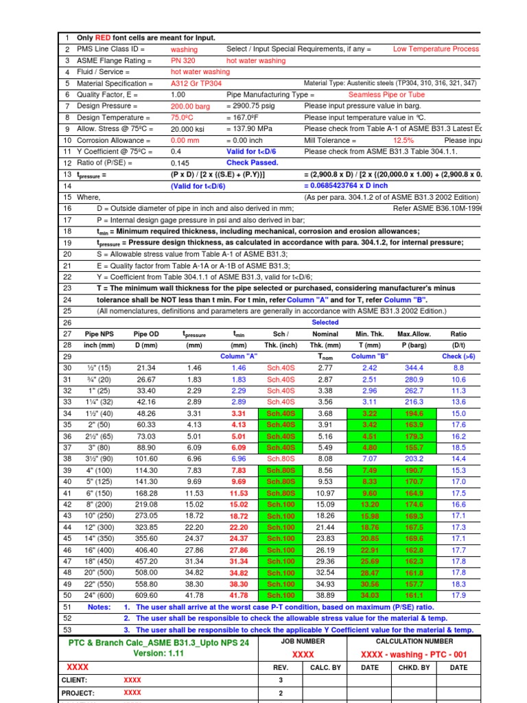 ASME B31.3 Pipe Thickness Calculation | PDF | Hydraulic Engineering ...