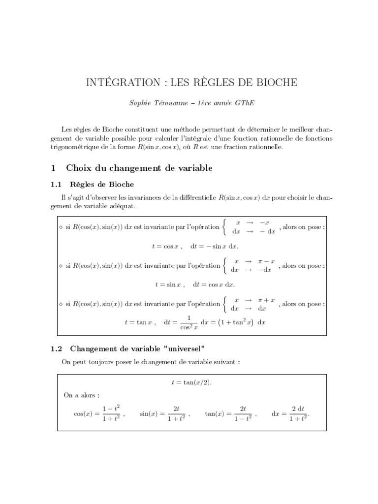 Regle de Bioche Pour Le Calcul Integral PDF — free download