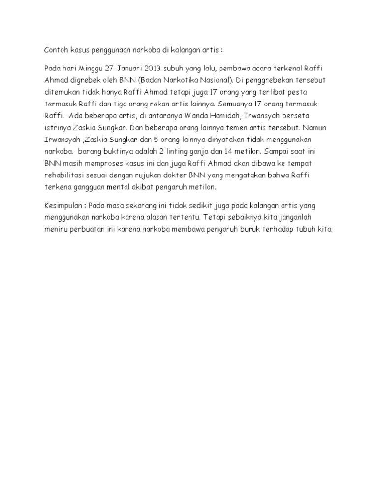 Contoh Kasus Penggunaan Narkoba Di Kalangan Artis
