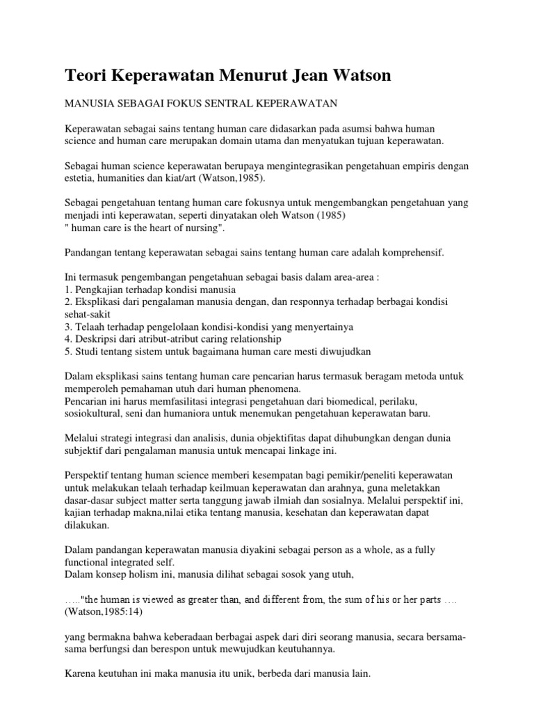 Teori Keperawatan Menurut Jean Watson