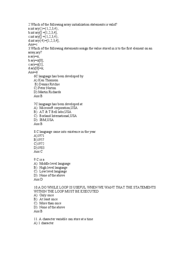 Mcq C (Programming Language) Data Type