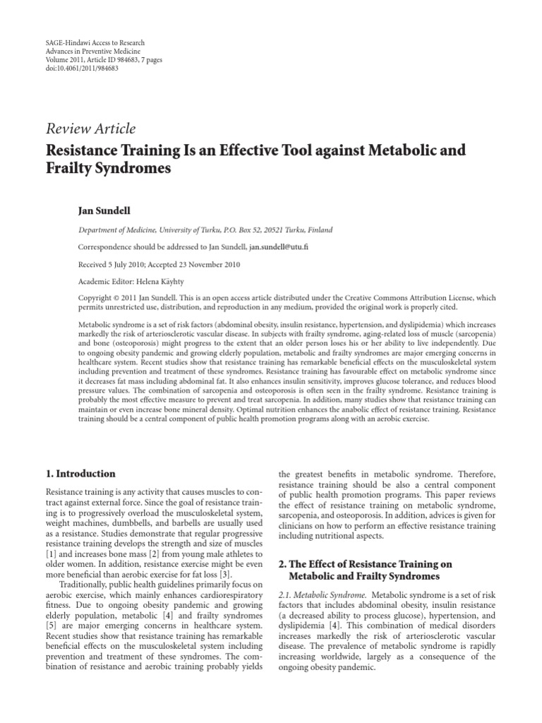 Resistance Training Is An Effective Tool Against Metabolic and Frailty ...