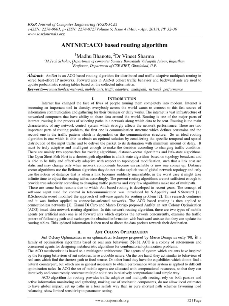 AntNet: ACO Routing Algorithm Overview | PDF