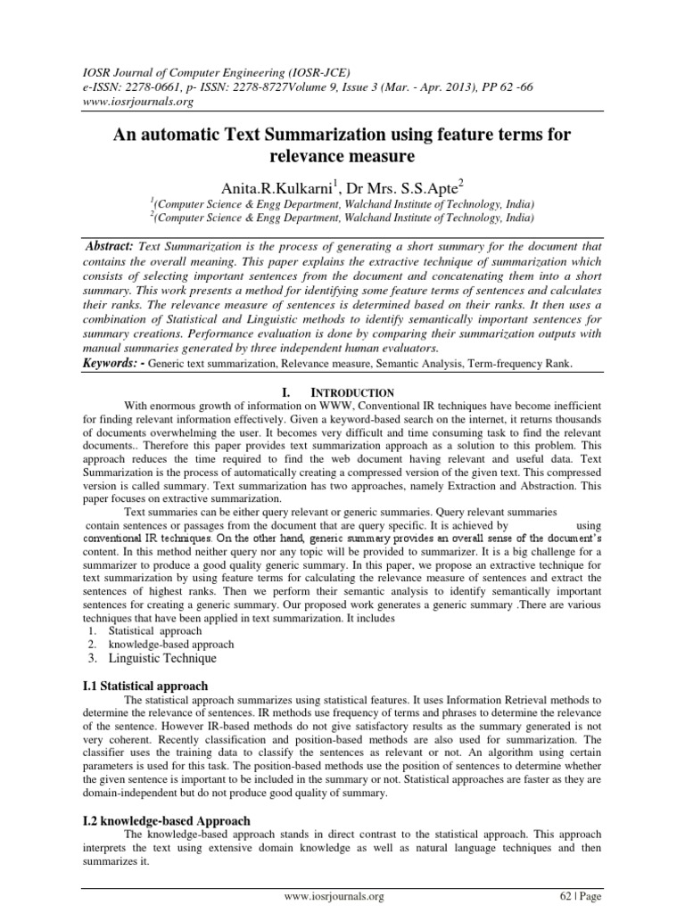 An Automatic Text Summarization Using Feature Terms For Relevance ...