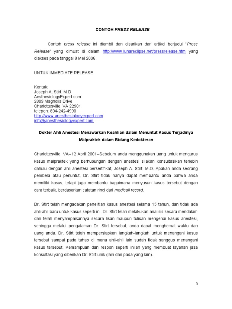 contoh press release efektif untuk media dan pemimpin bisnis
