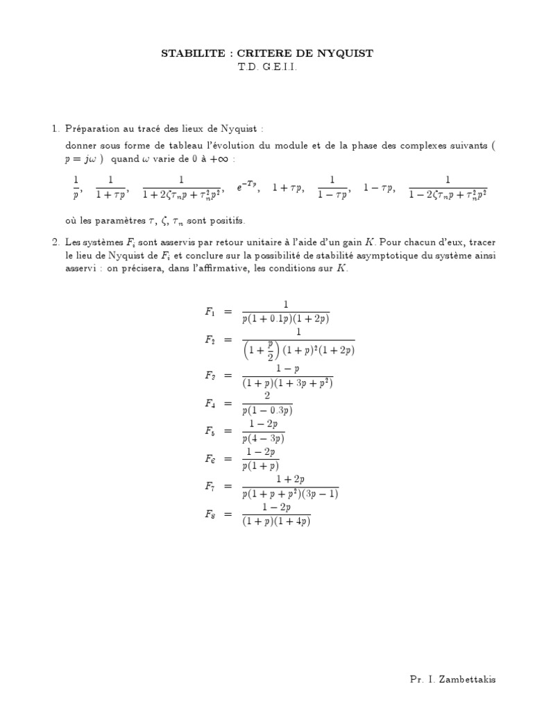 Critère de Nyquist et Stabilité Systèmes PDF Asymptote Géométrie — free download
