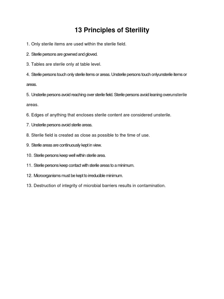 13 Principles Of Sterile Technique Princilples Of Aseptic / Rules for