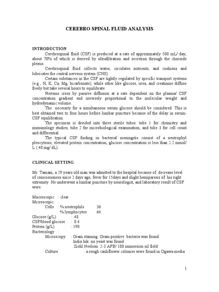 Cerebro Spinal Fluid Analysis Kpbi | Download Free PDF | Meningitis ...
