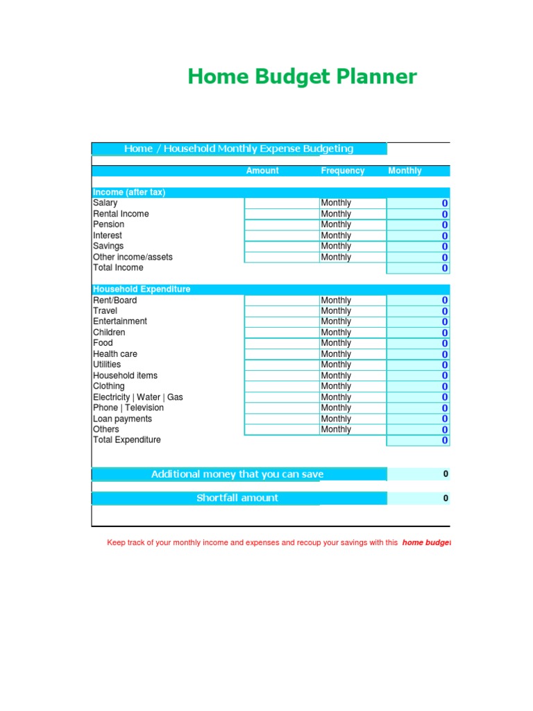 Monthly Home Budget Planner Template | PDF