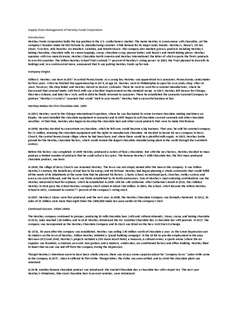 Hershey Foods Supply Chain Overview | PDF | Inventory | Supply Chain ...