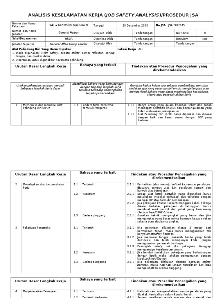 JSA Konstruksi Sipil Umum | PDF