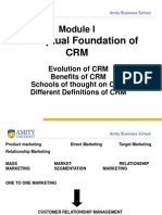 Conceptual Foundation of CRM: Evolution of CRM Benefits of CRM Schools of Thought On CRM Different Definitions of CRM