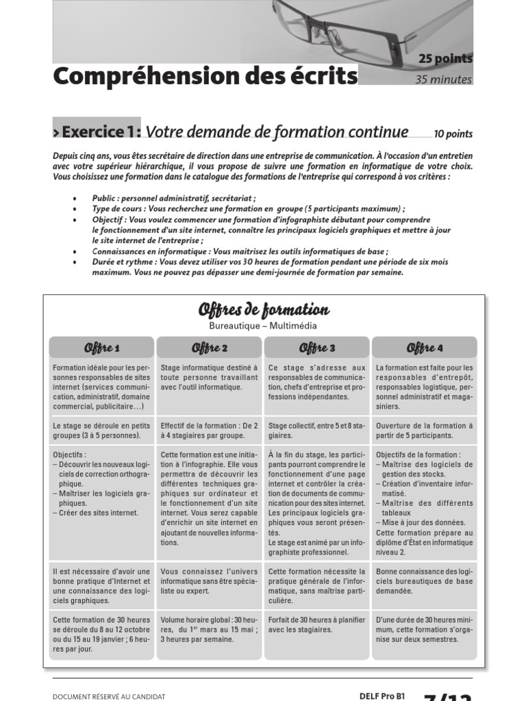 Delf Pro b1 Comprehension Des Ecrits Exercice 1  Informatique  l'Internet