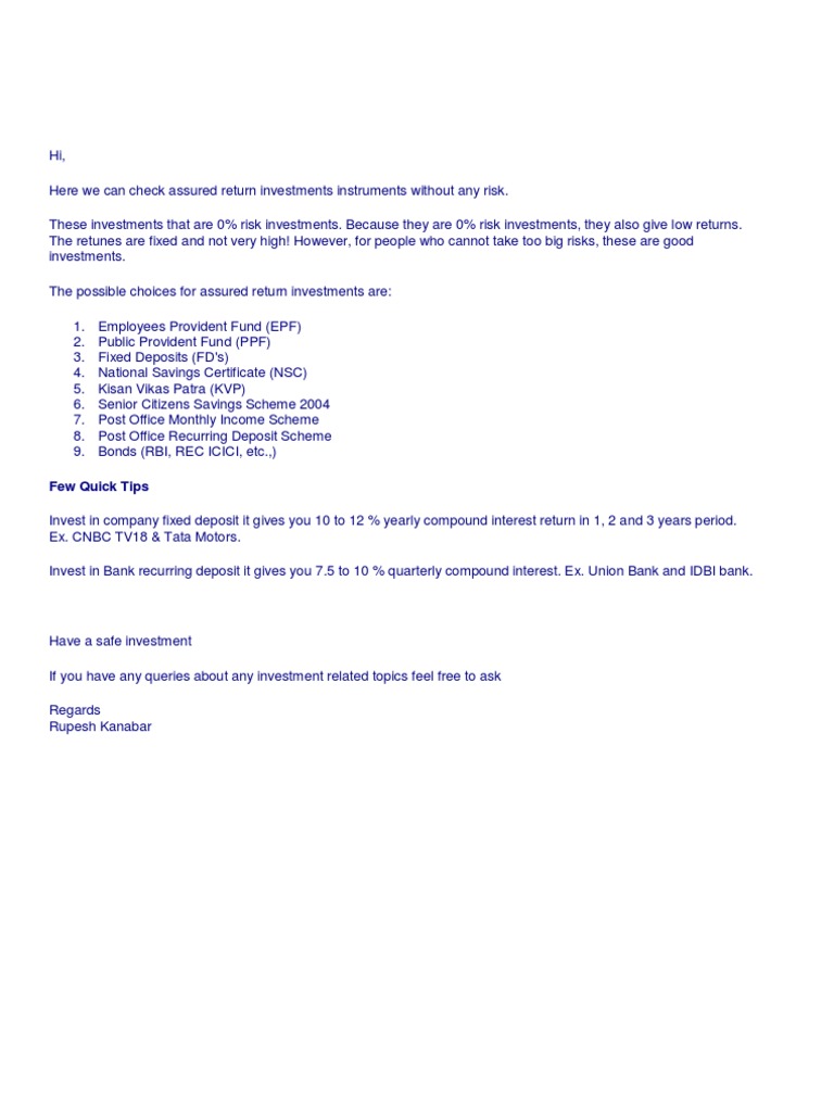 Assured Return Investment Options | PDF