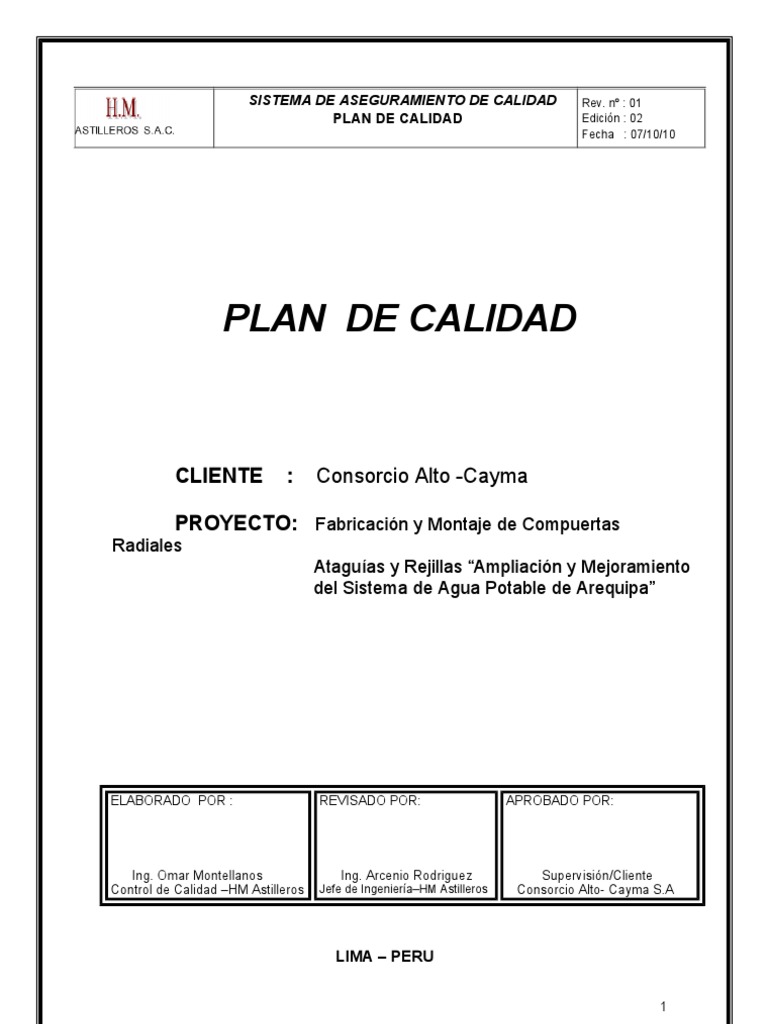 PLan de Calidad de Obra | PDF | Calibración | Calidad (comercial)