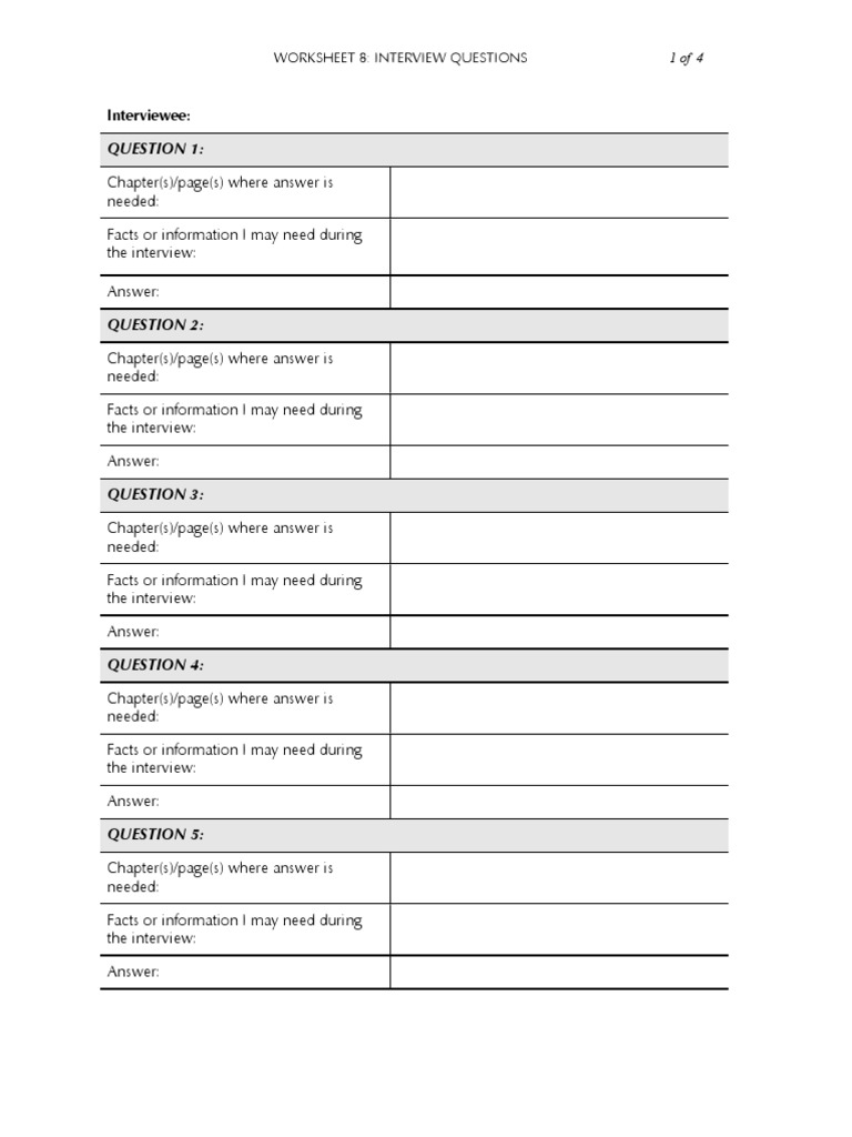 Worksheet 8- Interview Questions | Interview | Observation