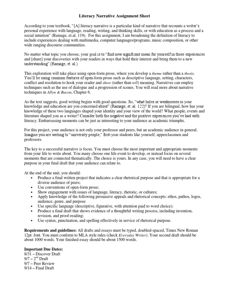 literacy narrative assignment