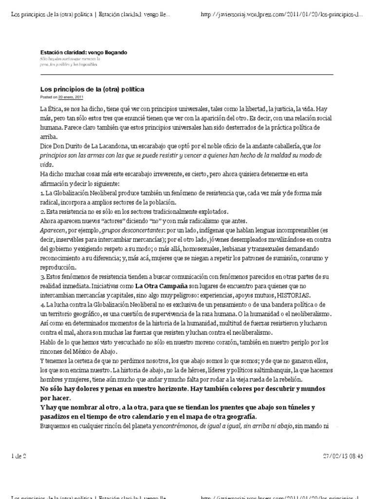 Los Principios de La (Otra) Política - Estación Claridad: Vengo ...