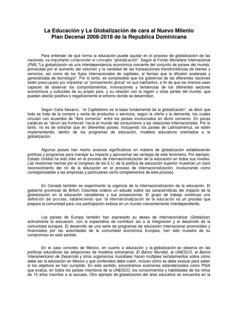 Educación y Globalización en RD 2008-2018 | PDF | Globalización | Plan ...