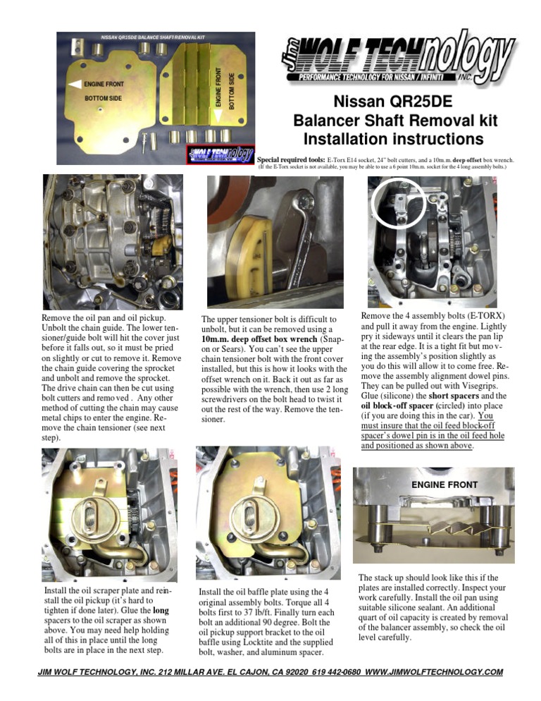 Installation Instructions for Removing a Nissan QR25DE Balancer Shaft