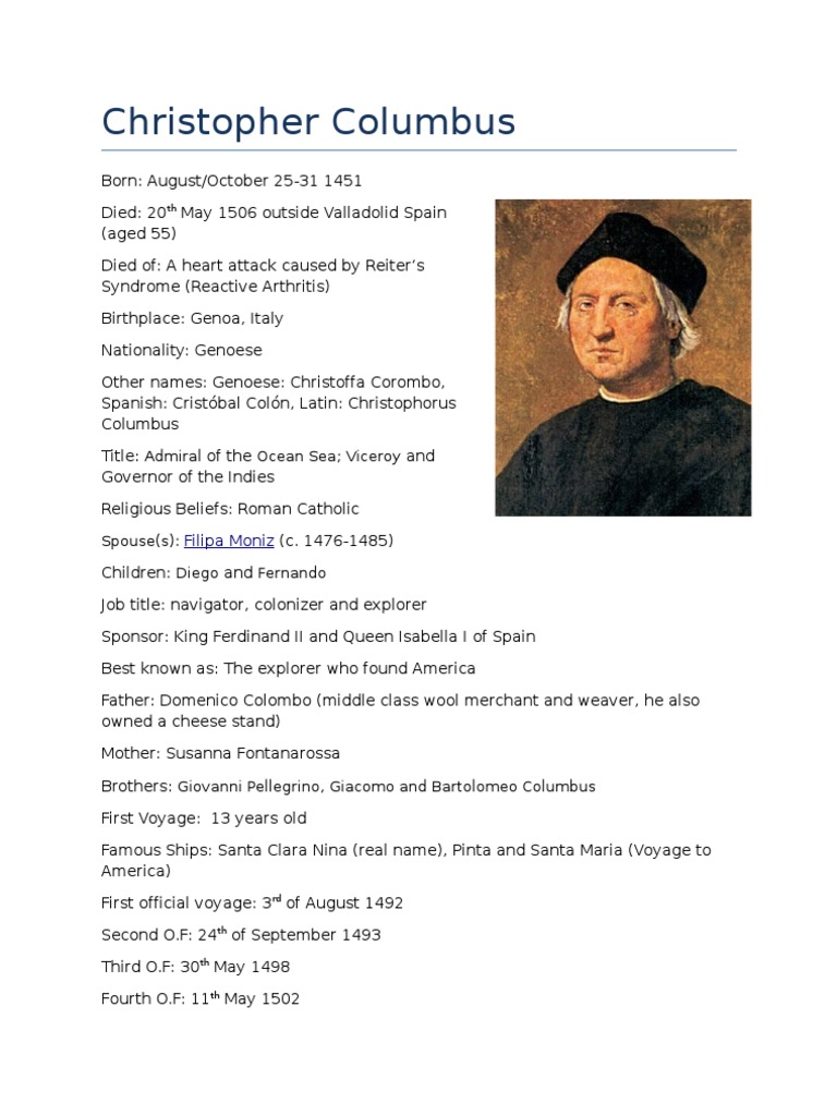 Christopher Columbus Declining Health