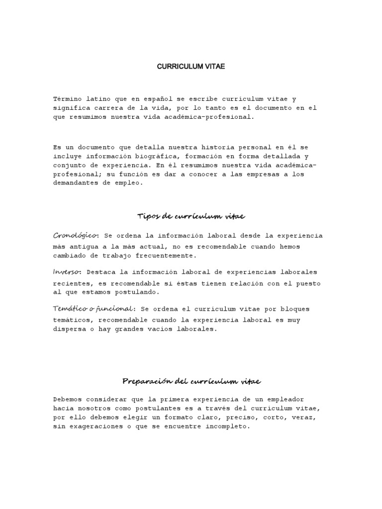 Curriculum vitae en español picture