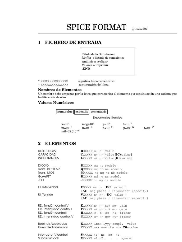Spice Format: 1 Fichero de Entrada | PDF