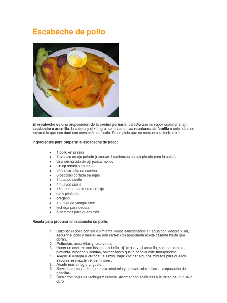 Escabeche de Pollo | PDF | Ingredientes de comida | Cocina