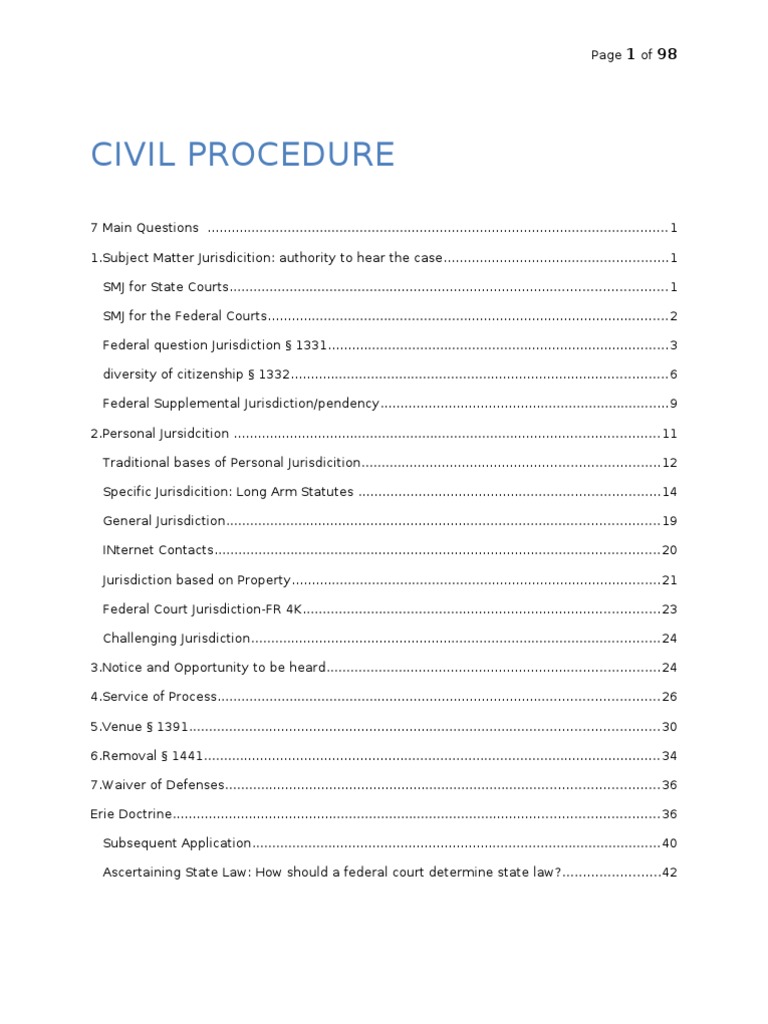 Outline Laura Civil Procedure. PDF Diversity Jurisdiction