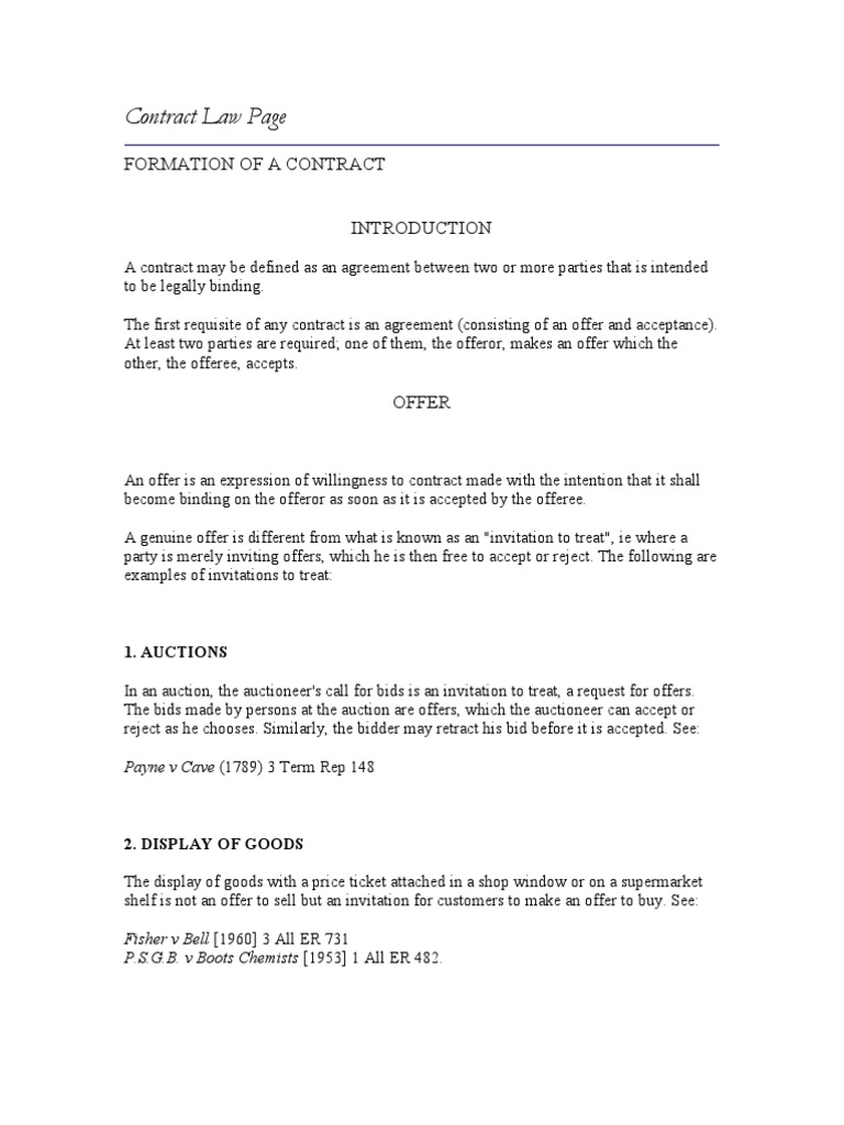 Key Elements of Contract Formation | PDF | Offer And Acceptance | Legal ...