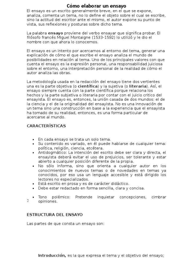 ¿Cómo elaborar un ensayo? Ensayos Ciencia Prueba