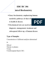 HBC/BC 306 Clinical Biochemistry: Type of Samples
