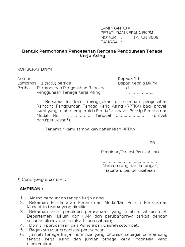 Permohonan Pengesahan RPTKA TKA | PDF | Komputer