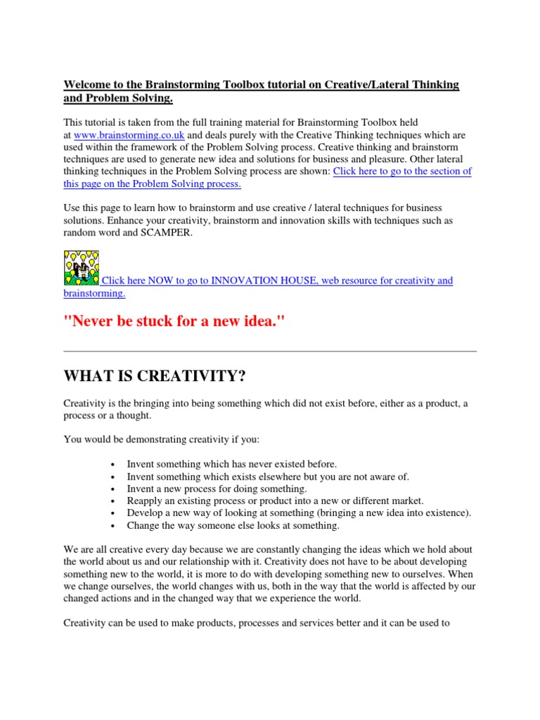 Welcome To The Brainstorming Toolbox Tutorial On Creative | PDF ...