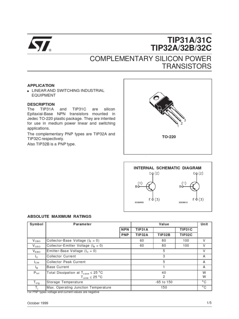 Data Sheet TP31A Bipolar Junction Transistor Electrical Equipment