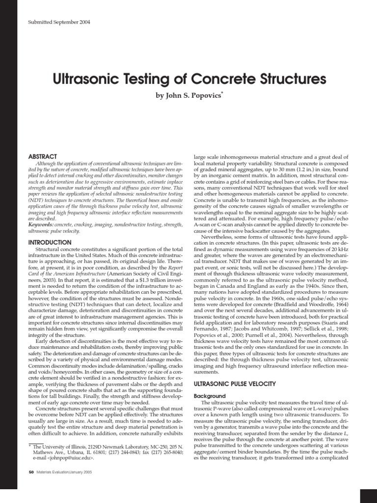 Ut Testing of Concrete Structures | Download Free PDF | Medical ...