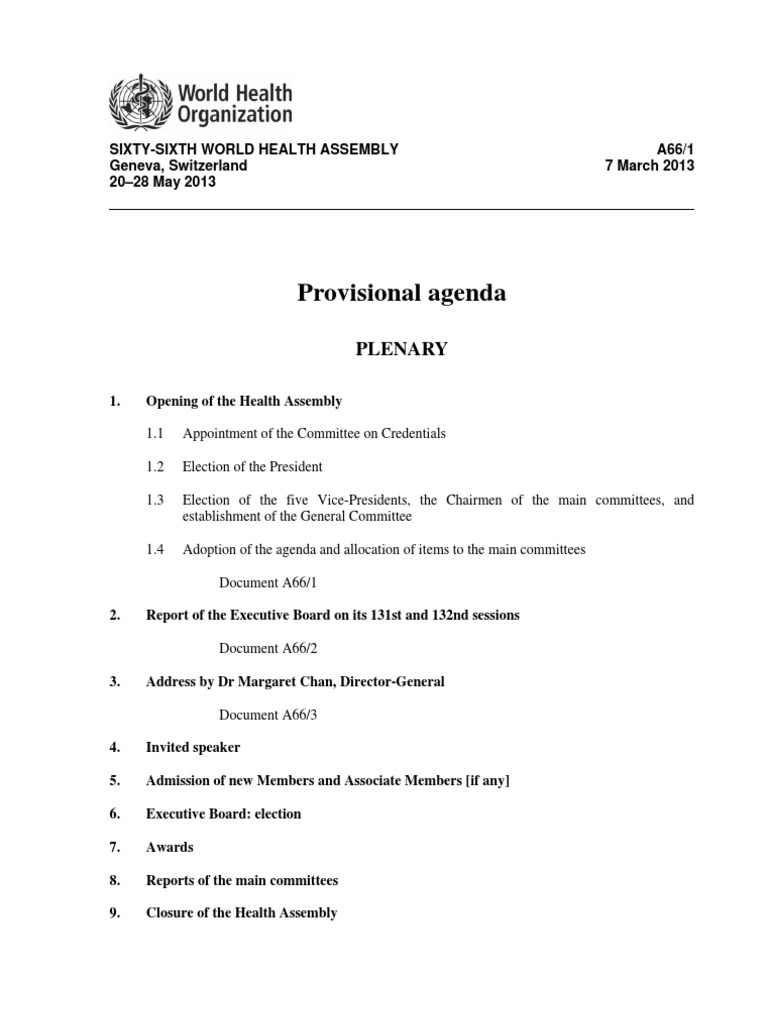 1 66th WHA Provisional Agenda World Health Organization Public Health