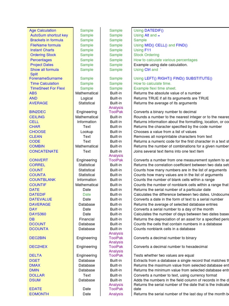 Excel Functions | PDF | Matrix (Mathematics) | Numbers
