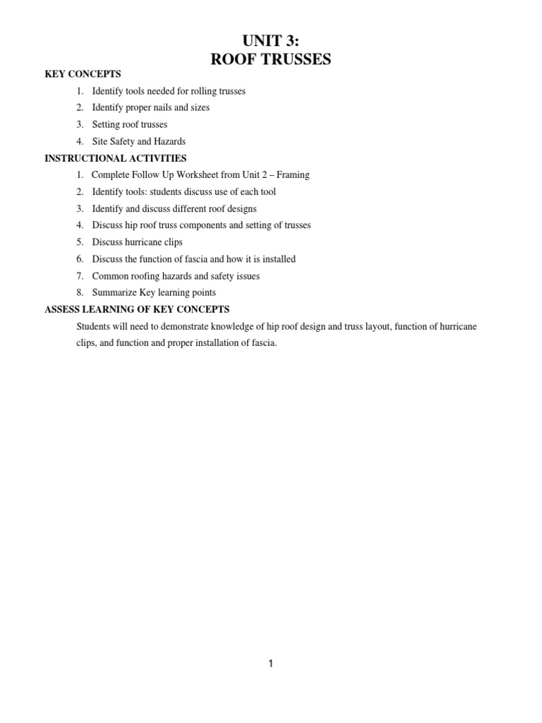 Unit 3: Roof Trusses: Key Concepts | PDF | Truss | Roof
